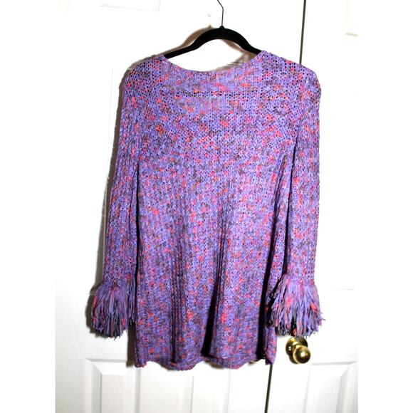 Zozo Variegated Purple/Pink Fringed Cuff Crocheted Sweater sz M - Picture 2 of 3